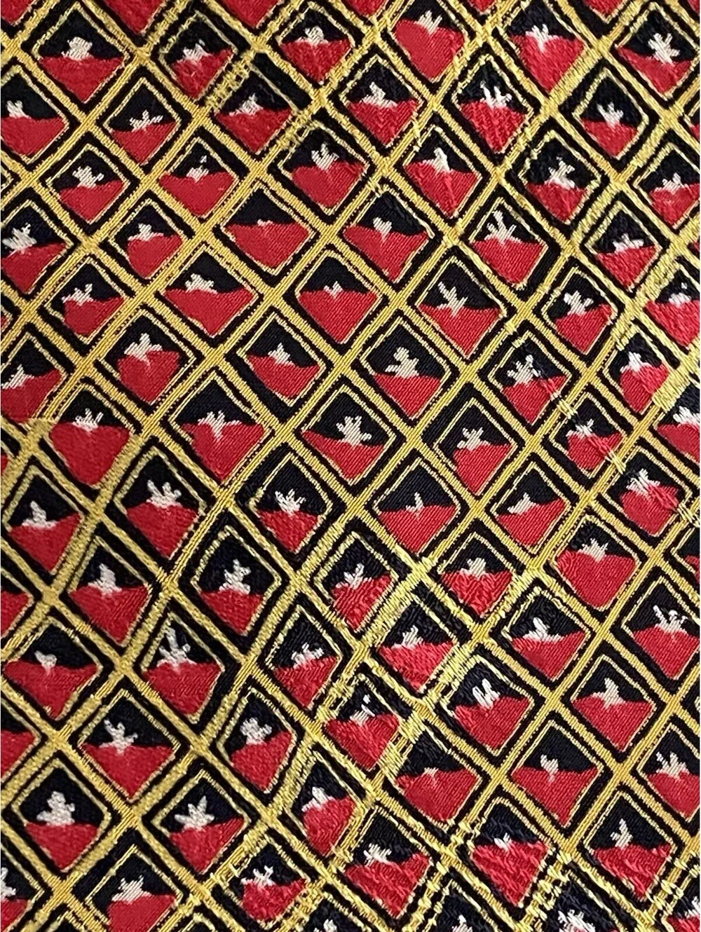 Brioni Roma Silk Tie Made in Italy Geometric Diamond Pattern Red Gold Black